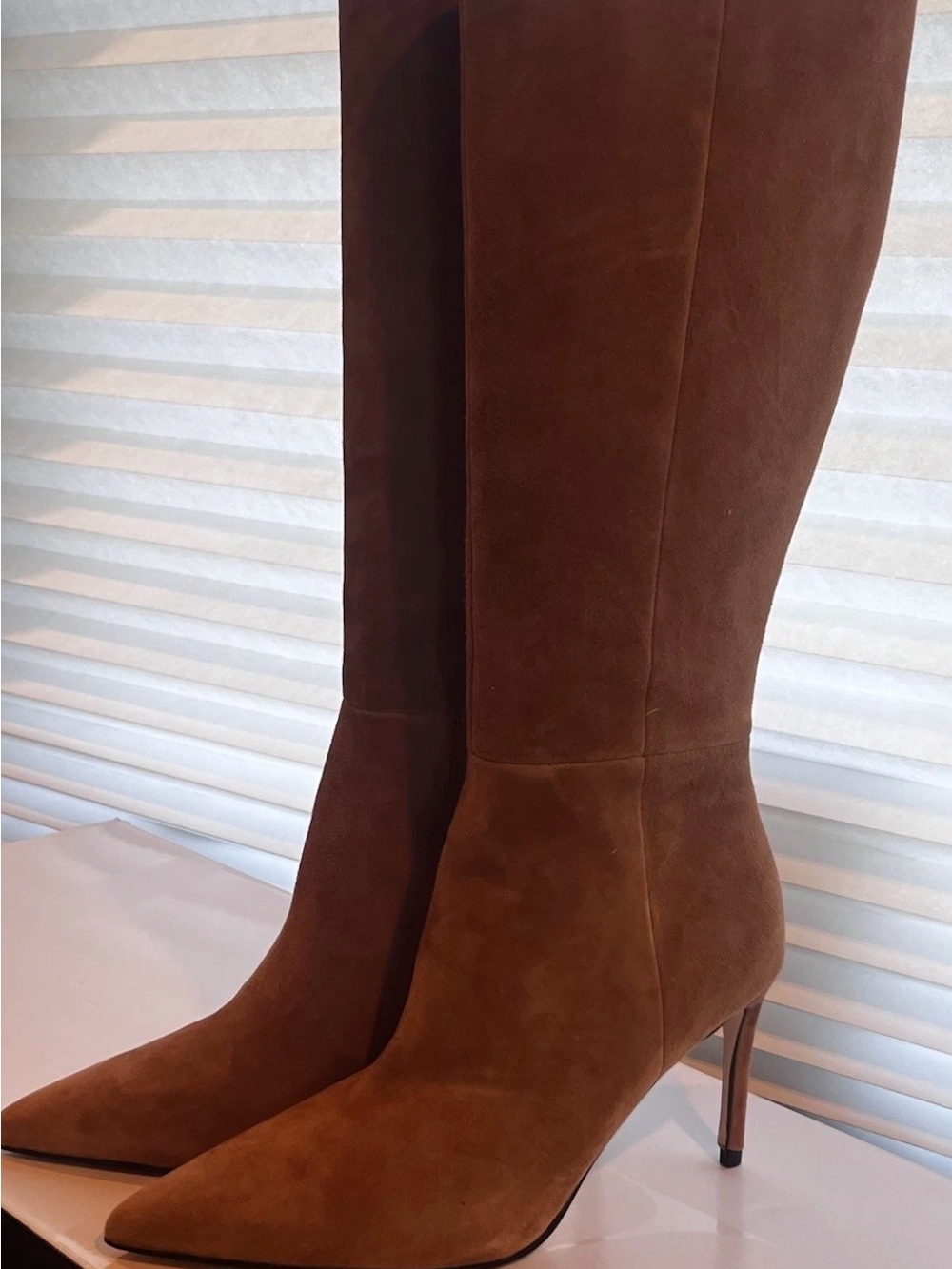 Nine West Suede Knee-High Pointed-Toe, Stiletto Boots, Dark Neutral